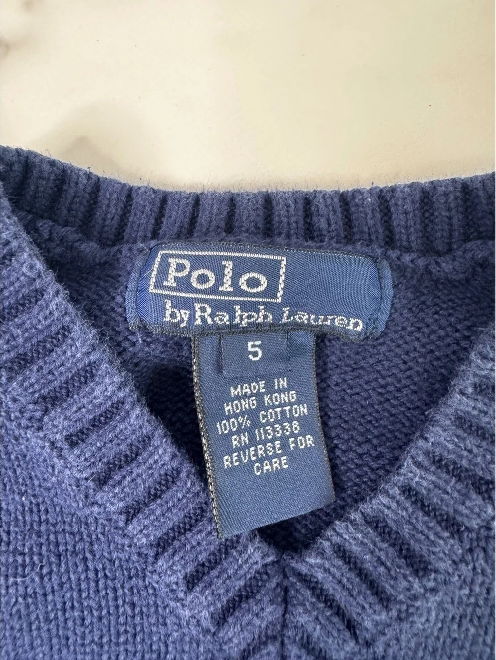 Polo Ralph Lauren Boys Size 5 Navy Blue Cotton V-Neck Sweater Vest Pony